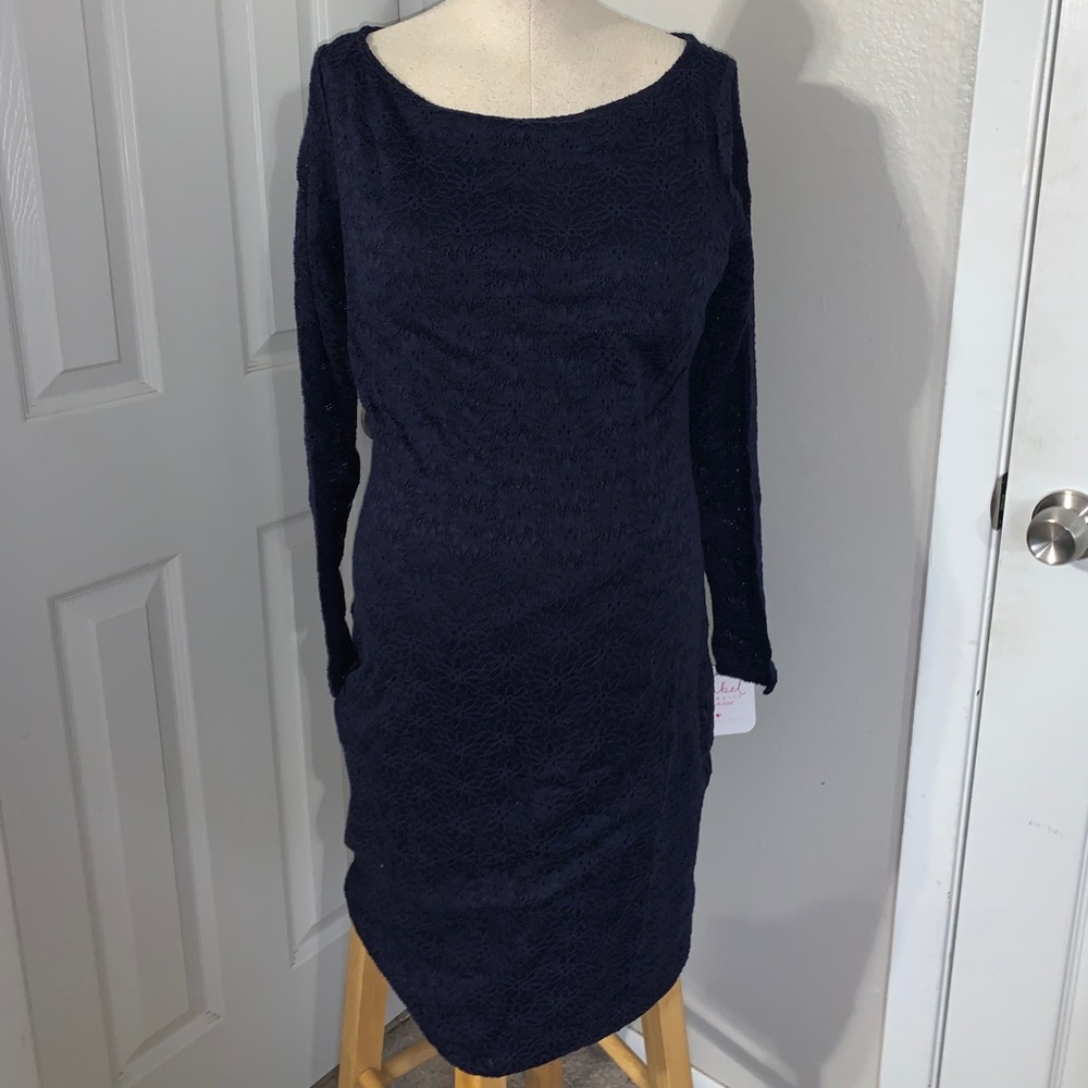 Elegant Navy blue midi long sleeve lace dress NWT